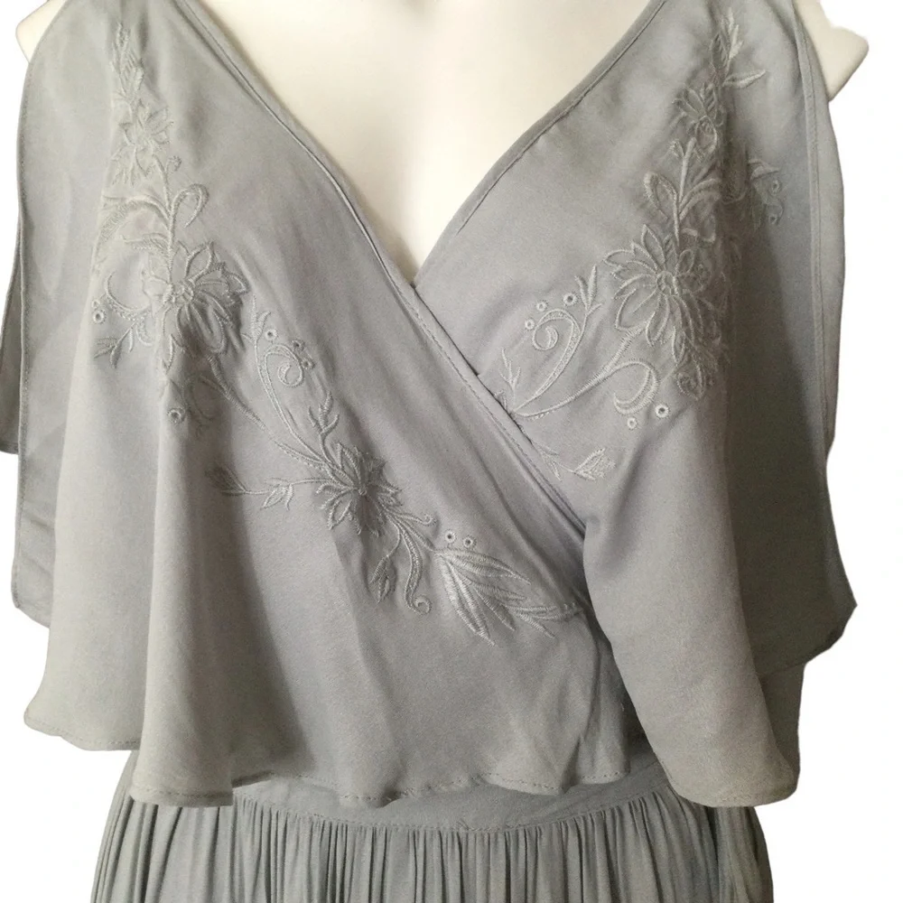 Free People Blue Gray Embroidered Fiona Maxi‎ True Wrap Dress